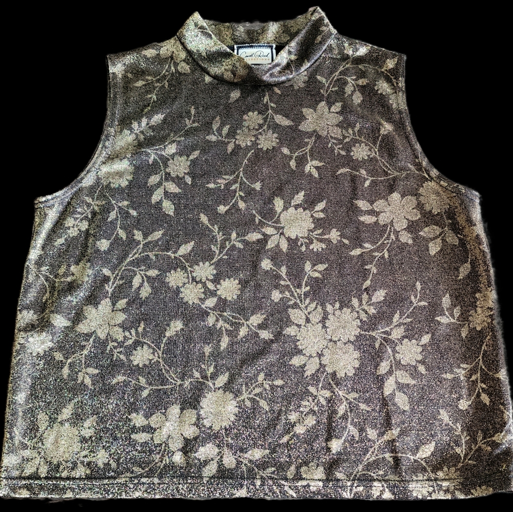💐2/$25 Vintage Carroll Reed Metallic Mockneck Floral Sleeveless Top, Size Large